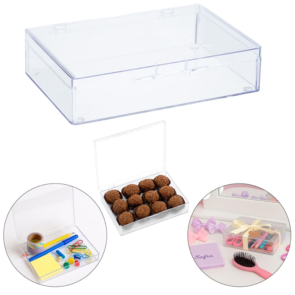 Caixa Acrílica Transparente para Doces Brigadeiro Pão de Mel Joias Estojo Personalizável 14x10 s/div