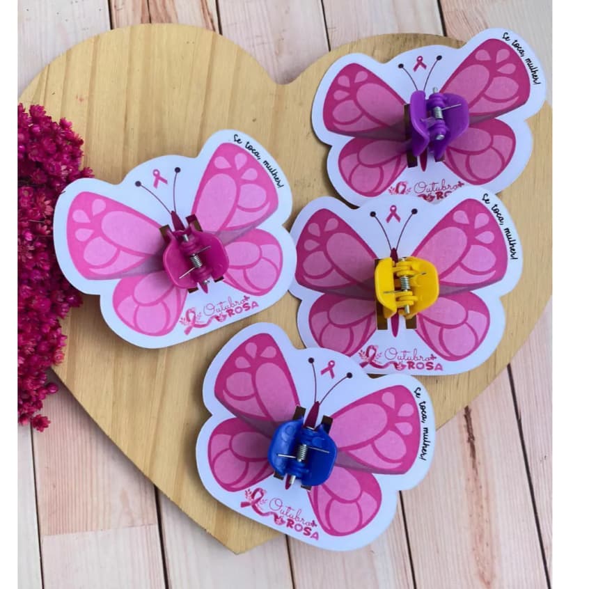 Cards Borboleta Porta Presilha Outubro Rosa em Papel Offset 180g – Lembrancinha