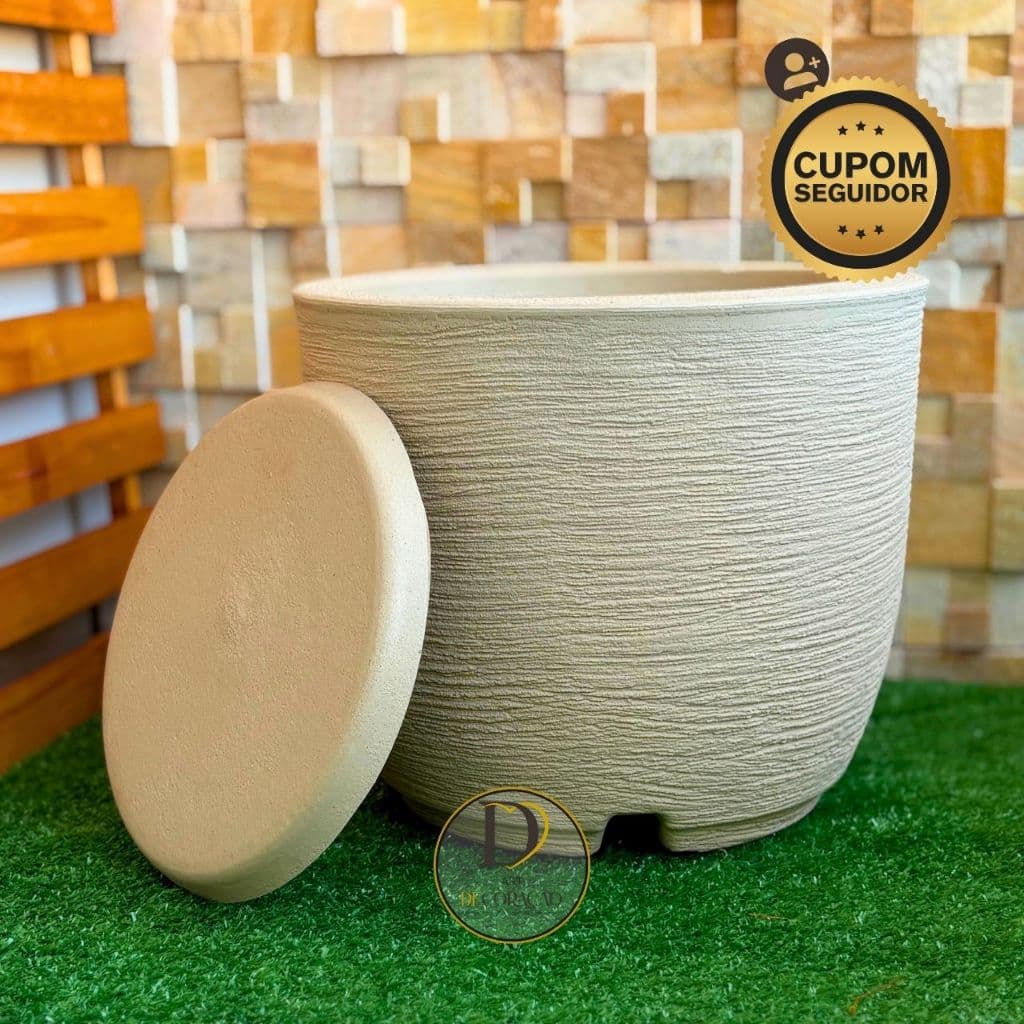Vaso Polietileno Para Plantas Jardim Sala Luxo Escovado Bojo 32cm Com Prato