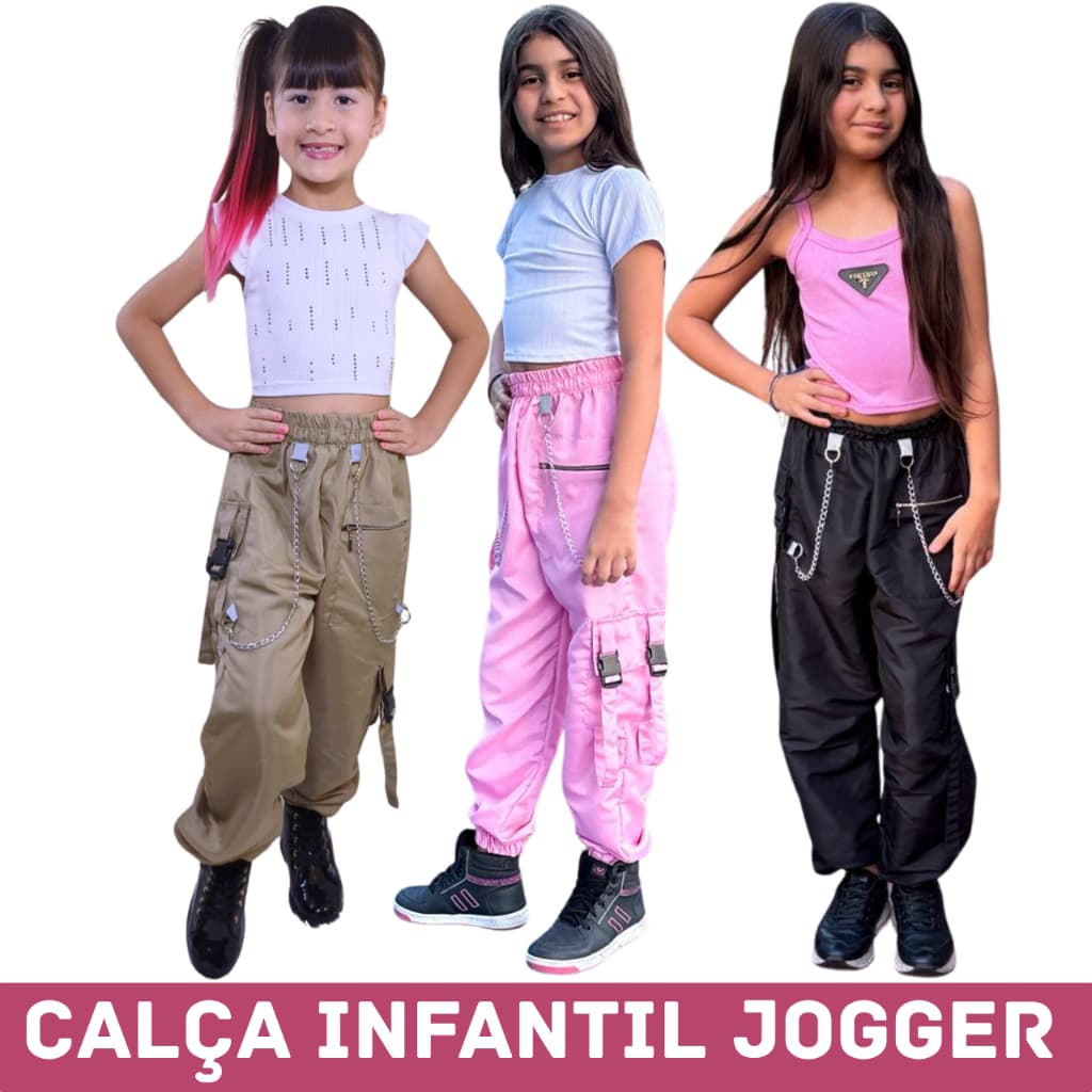CALÇA JOGGER INFANTIL TALHAS 10 12 14 16 Cargo Unissex Infantil Juvenil Moda Blogueirinha