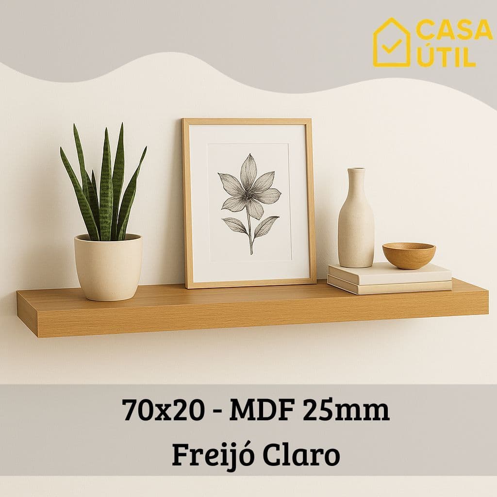 Prateleira 70x20 cm MDF 25mm Freijó Claro com Suporte Invisível Reforçado| Sala, Cozinha e Quarto