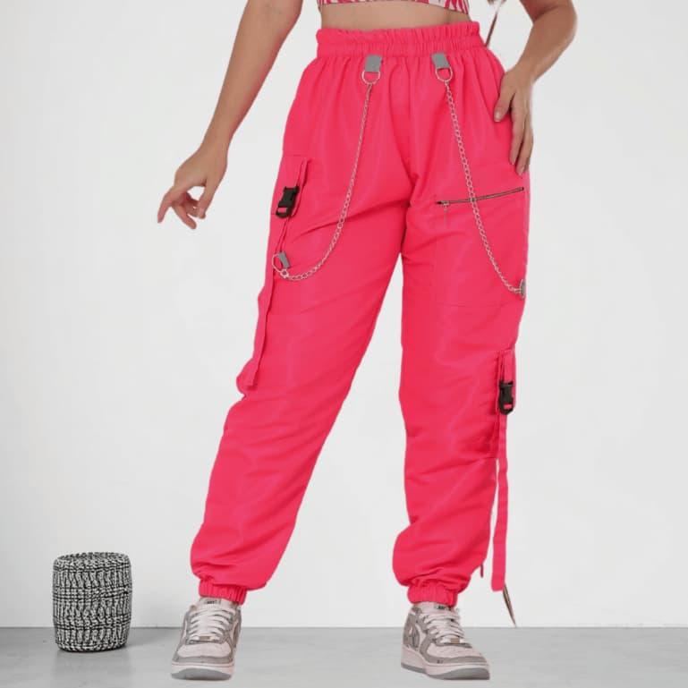 Calça Pantalona Jogger Cargo Unissex Longa com Correntes e Tiras Moda Gringa Para Primavera Tactel