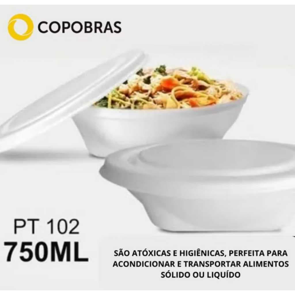 Marmita Isopor com Tampa Marmitex Quentinha Branca 750ML Kit 25 50 100 Unidades