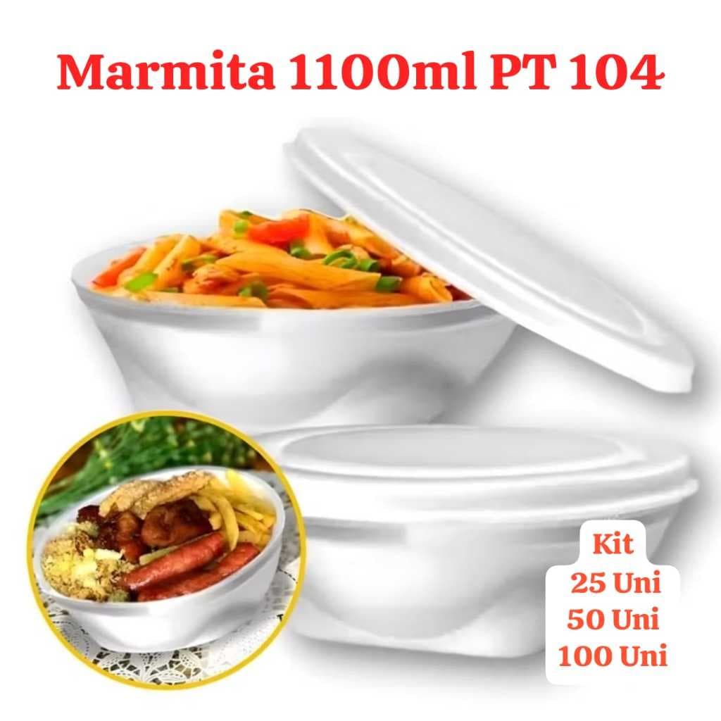 Marmita Isopor com Tampa Marmitex Quentinha Branca 1100ML Kit 25 50 100 Unidades Copobras