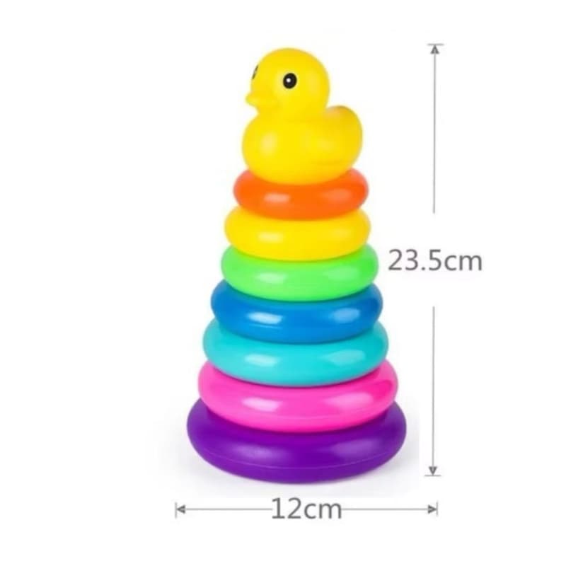 Brinquedo Educativo de Argolas Coloridas + Patinho de plástico Didático, Sensorial e Empilhável