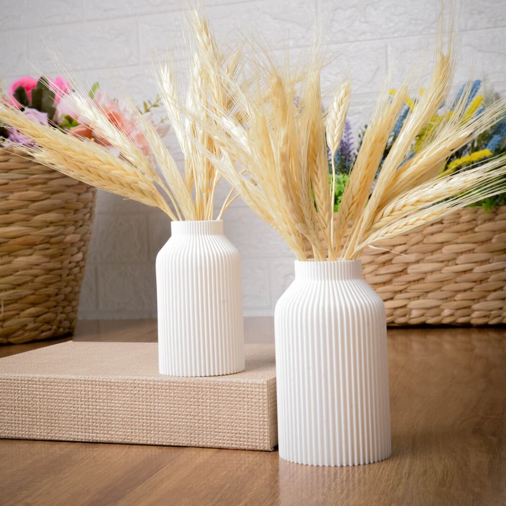 Kit 2 Vasos Decorativos Canelado | Enfeite Elegante para Sala, Casa, Banheiro, Estante, Escritório | Decoração Trigo Sec