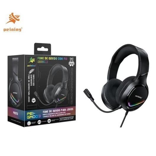 Headset Gamer RGB Para Jogos Com Microfone Flexível Com Fio – PEI-GM003