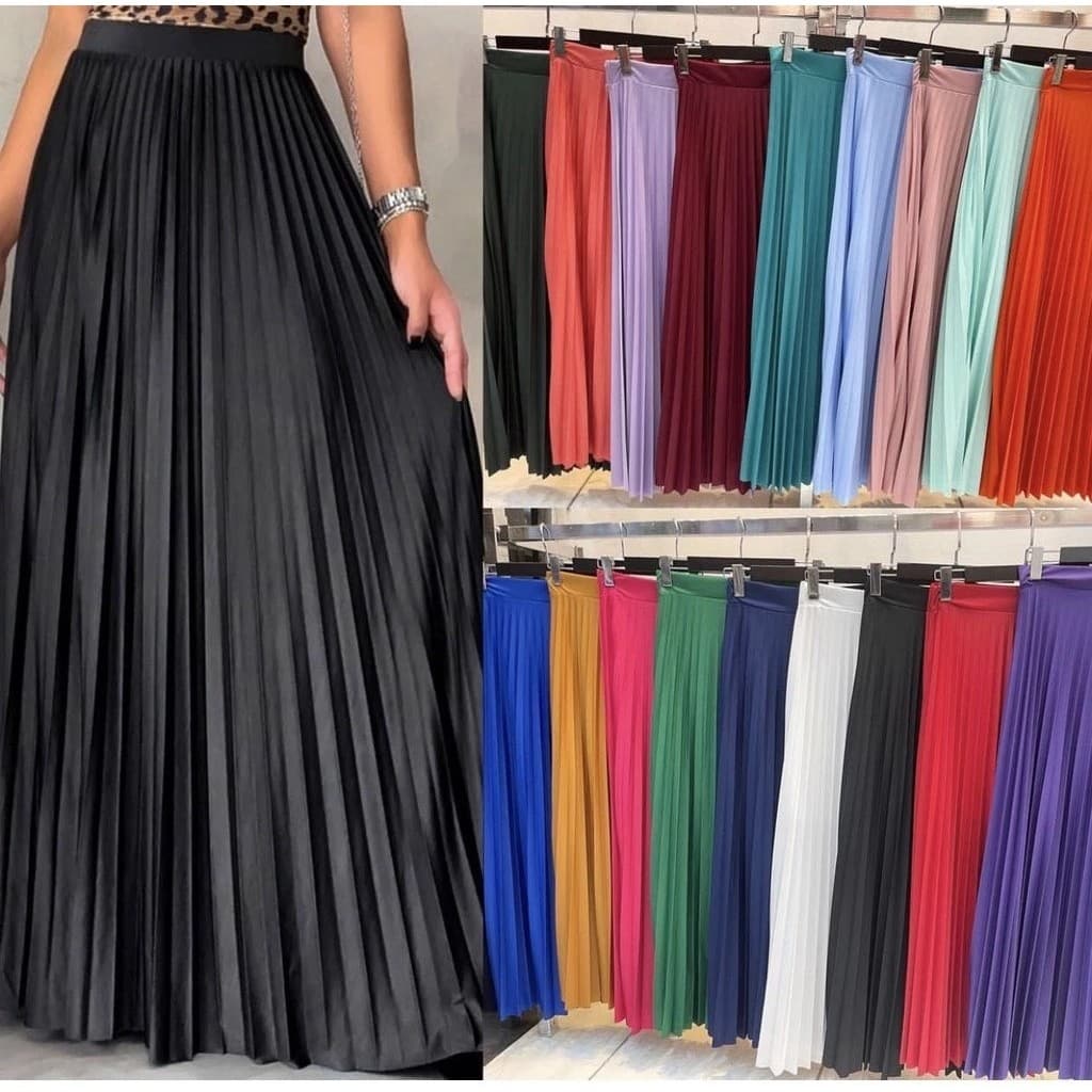 Saia Longa Plissada Moda Evangelica Premium Luxuosa