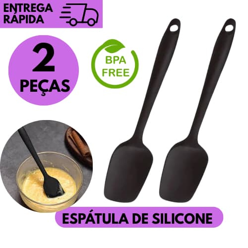 Kits 2 ou 1 Espátula Multiuso de Silicone Preta Cozinha Confeitaria Raspar Misturar Alisar Massa