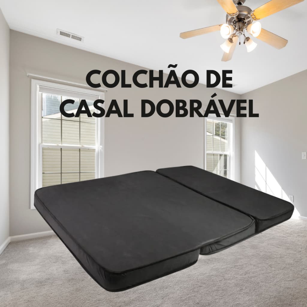Colchão Funcional Prático de Casal Dobrável de Espuma Leve Tecido Preto com Qualidade Conforto e Versátil.
