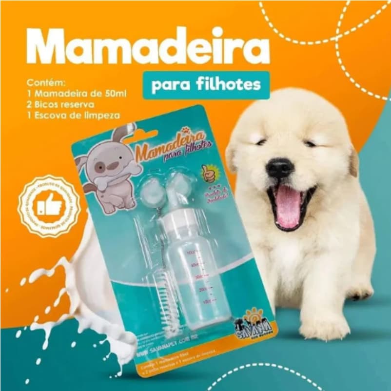 Mamadeira filhote Cachorro Gato Pet com 3 Bicos e Limpador 50ml Savana Pet