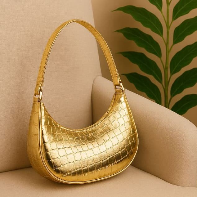 Bolsa Meia Lua Feminina de Ombro Croco Verniz Skybag Estilosa