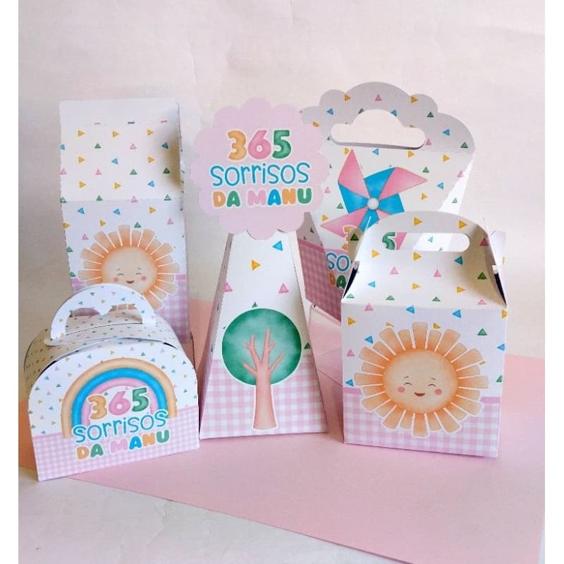 Kit festa 365 sorrisos - Caixinhas personalizadas - Lembrancinha para Festa - KIT PEGUE E MONTE