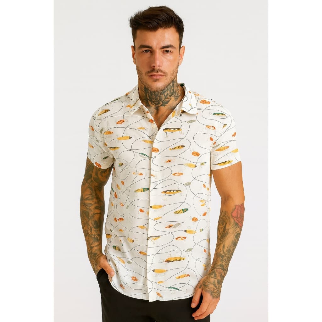 Camisa Casual de Manga Curta Confortável e Versátil com Estampa, Primavera/Verão 2025