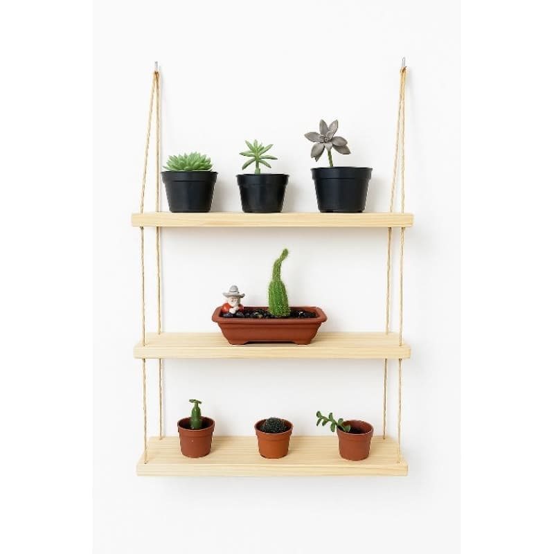 kit 3 Prateleira Suspensa decorativa com corda sisal 3mm rústica e funcional - Nicho multiuso