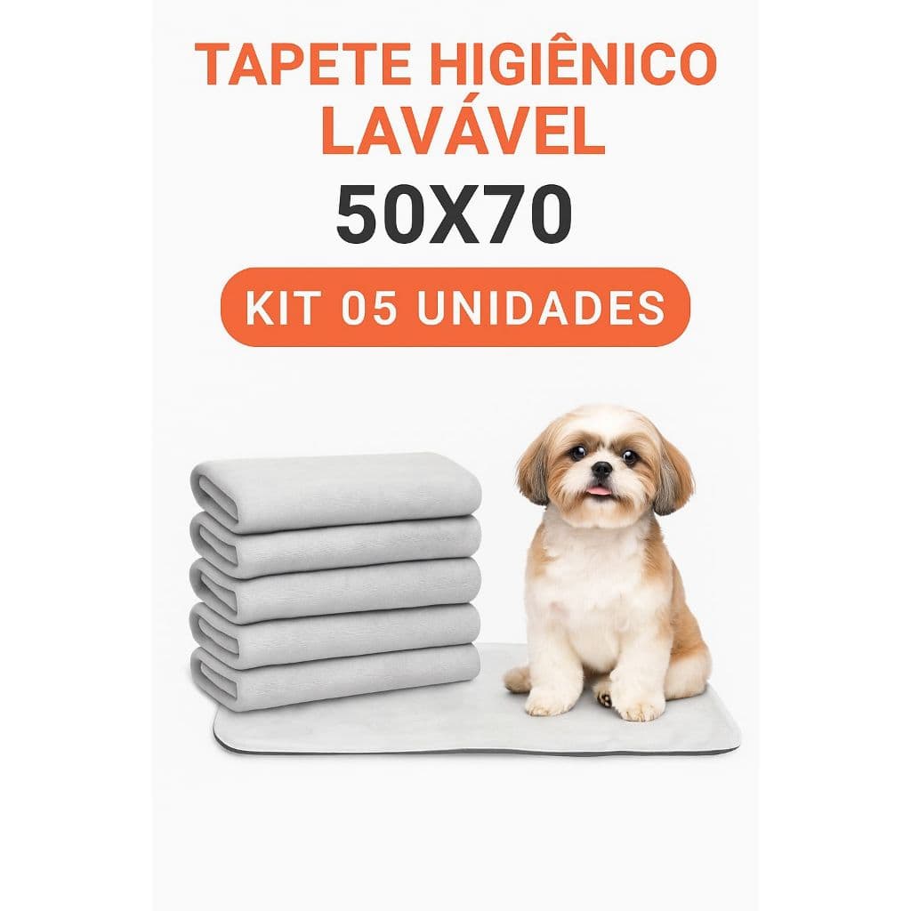 Kit 5 Tapetes Higiênicos Lavável Reutilizável Impermeável Pet Cachorro Gato Xixi  50x70