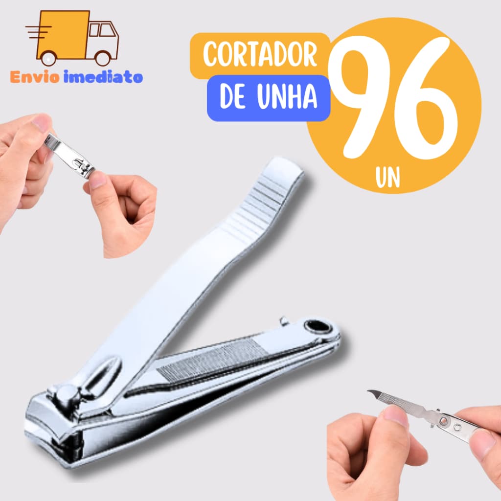 Cartela com 96 Cortador de Unha inox Lamina Curva Lixa Interna para Adulto Criança Casa Salao