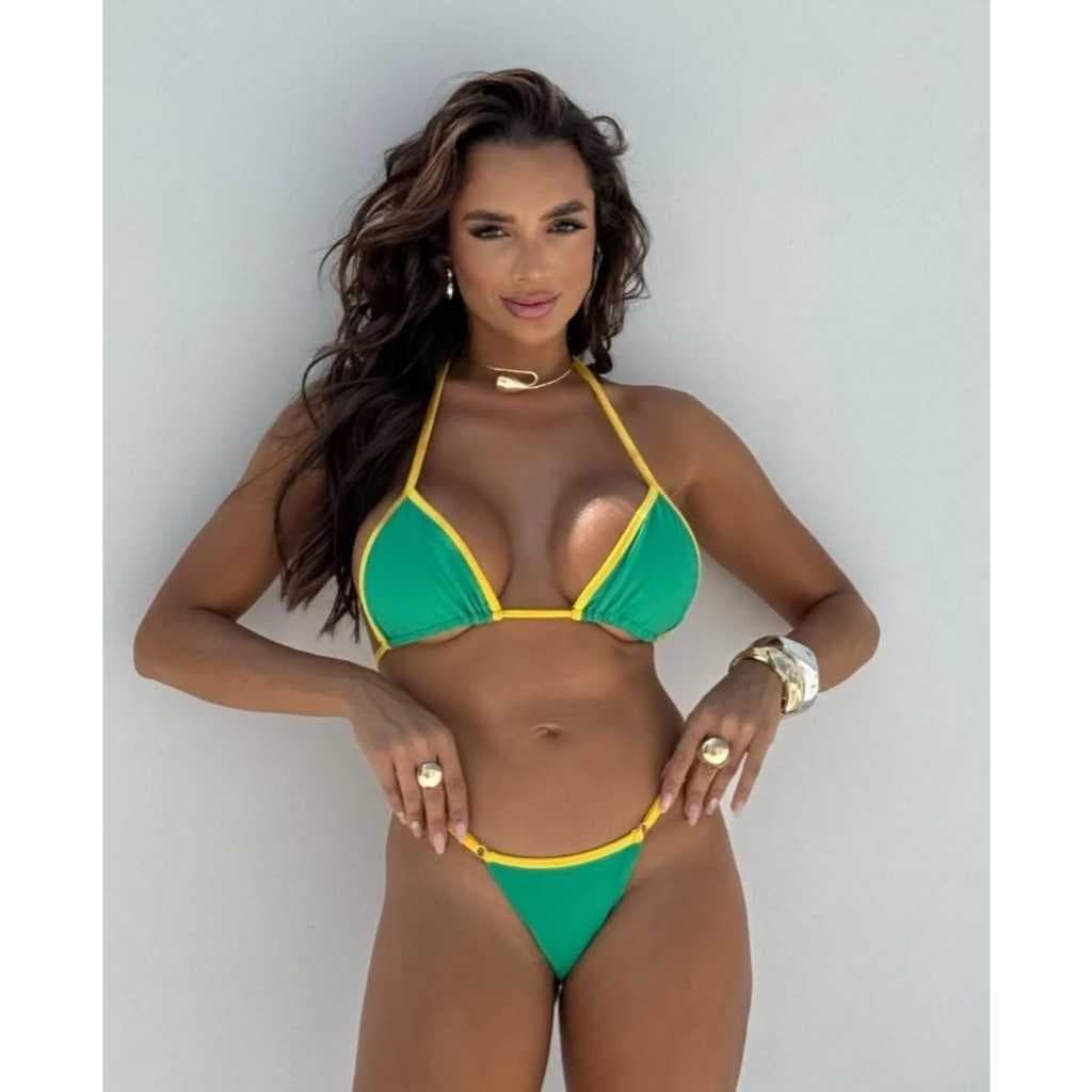 Biquíni Cortininha Feminino Bicolor Biquíni Marquinha Bronze Fitinha Biquíni Estampa do Brasil