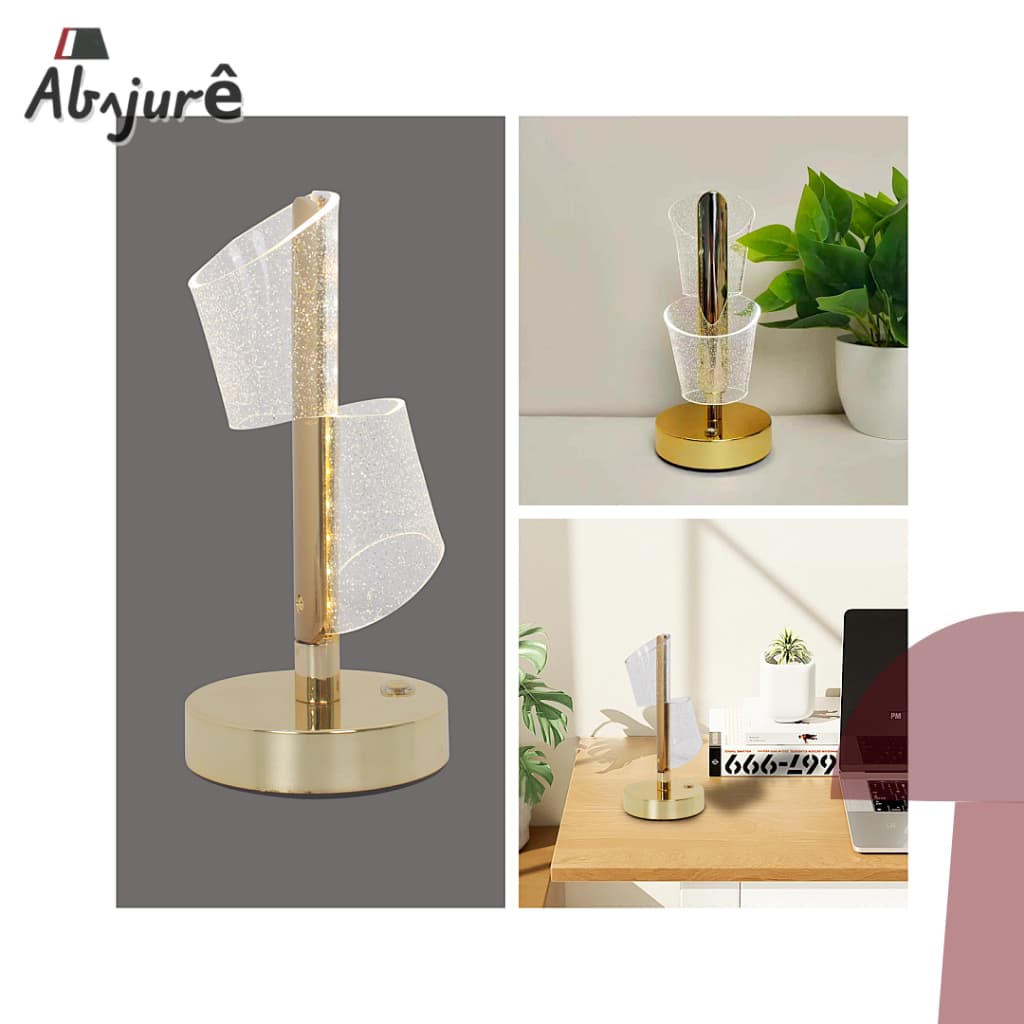 Abajur Led Cristal Acrílico Luminária De Mesa Abajur Para Quarto Cabeceira Touch 3 Cores Dourado