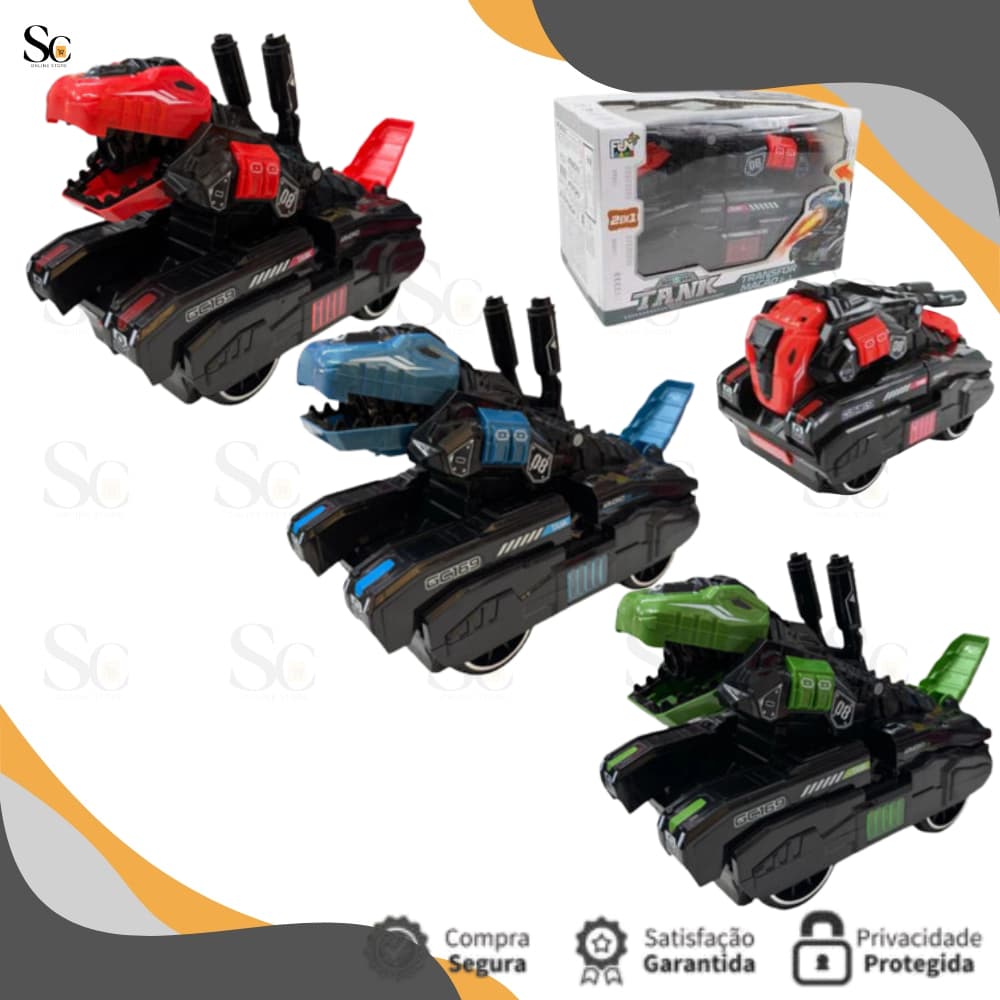 Brinquedo Tank Dinossauro Transformer 2 em 1 Com Luzes Som,Solta Fumaça Brinquedo Infantil Presente