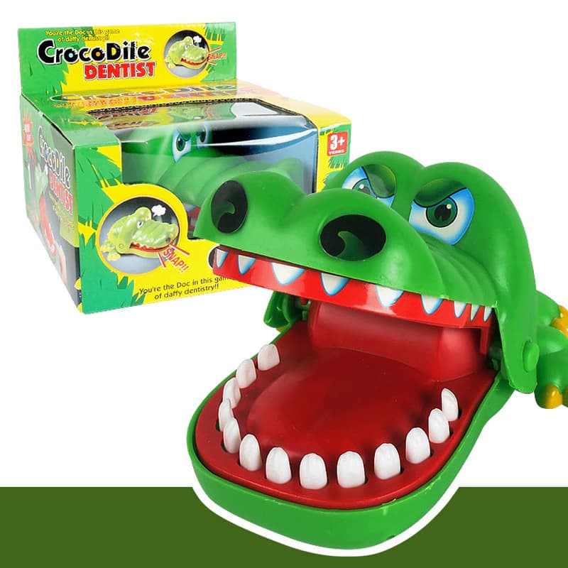 Brinquedo interativo de mesa em forma de crocodilo que morde os dedos para crianças.