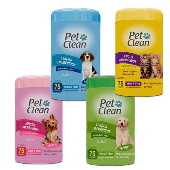 Lenço Umedecido Toalhas Umedecidas para Cachorro Caes e Gato Pet Clean - 75 Unidades