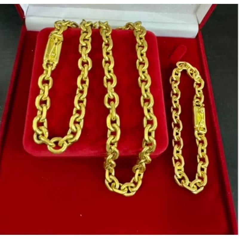 Corrente e pulseira Moeda Antiga, Parecido Ouro 18k, Fecho Gaveta Duas Travas
