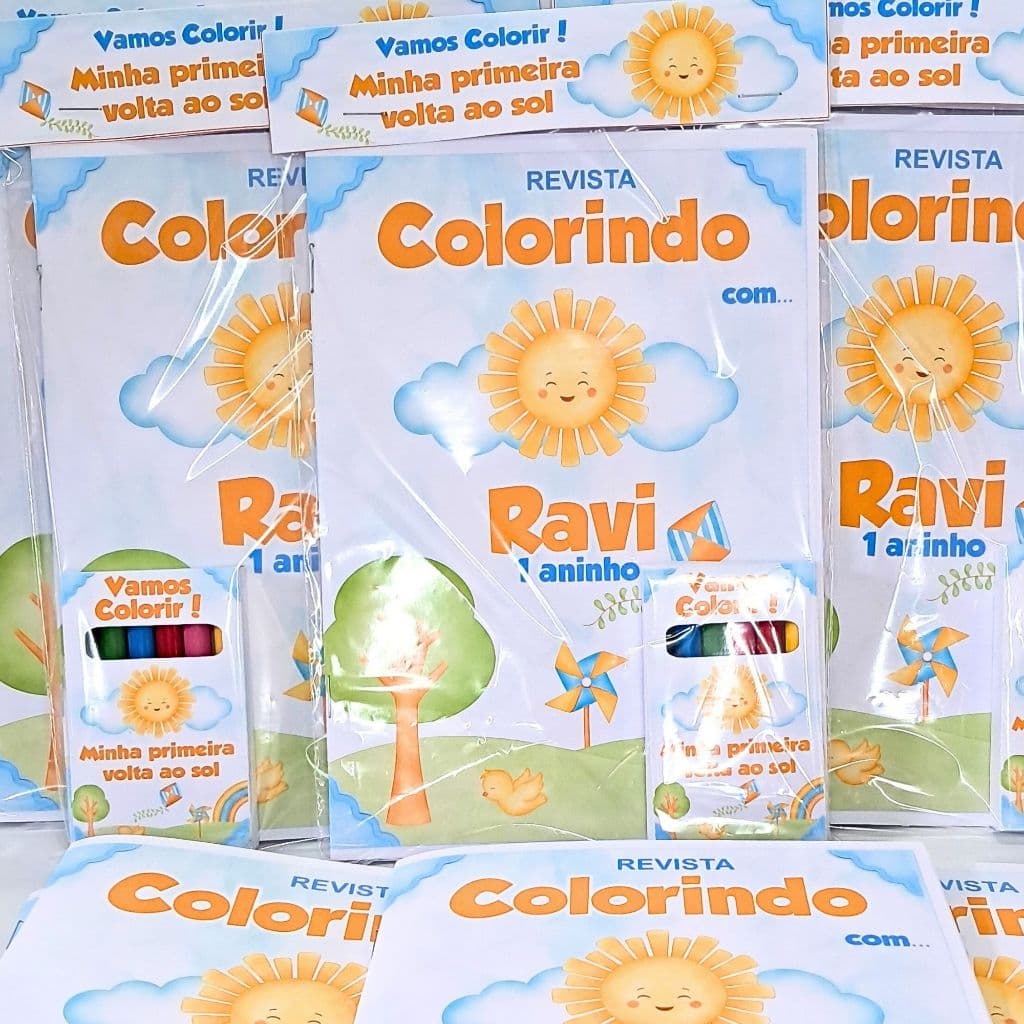 Kit Colorir Primeira Volta ao Sol Personalizado com Giz de Cera | Lembrancinha Infantil