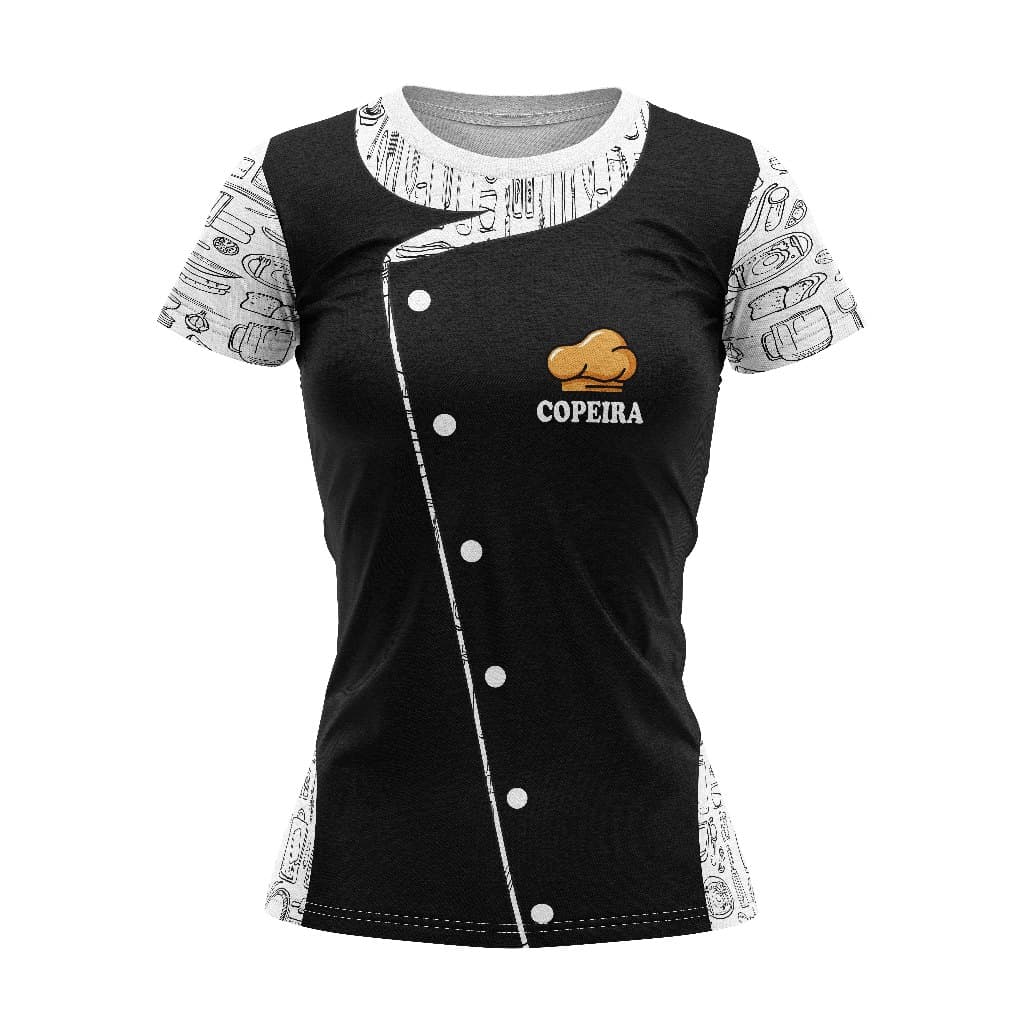 COPEIRA PRETA JALECO T-Shirt Blusa Malha Casual Feminina Camisa PROFISSÃO COZINHA PRETA JALECO