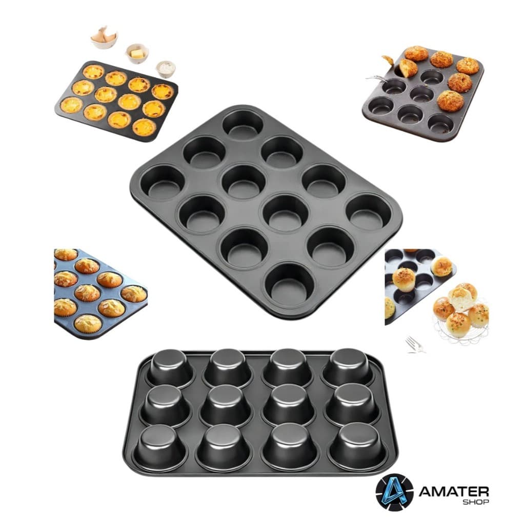 Forma Assadeira Para Cupcake Bolinhos Pão de Mel e De Queijo 12 Cavidades Antiaderente Não Gruda