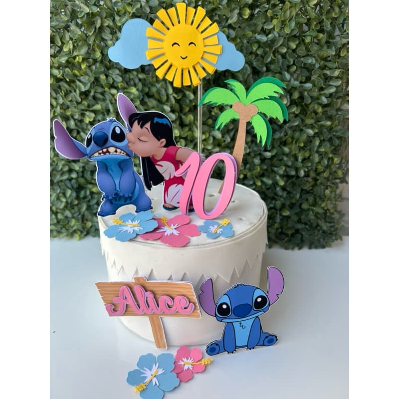 Topo/Topper de Bolo, Lilo & Stitch, Personalizado com nome, clean, sem camadas.