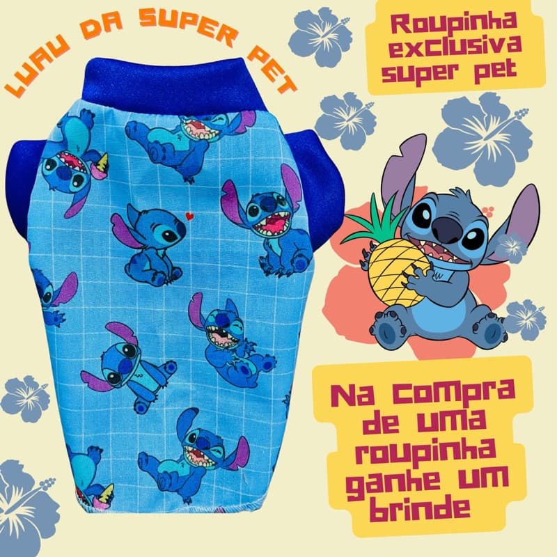 Roupinha de verão para Pet do Stitch 🐾 Conforto e Estilo para o seu Dog ✨