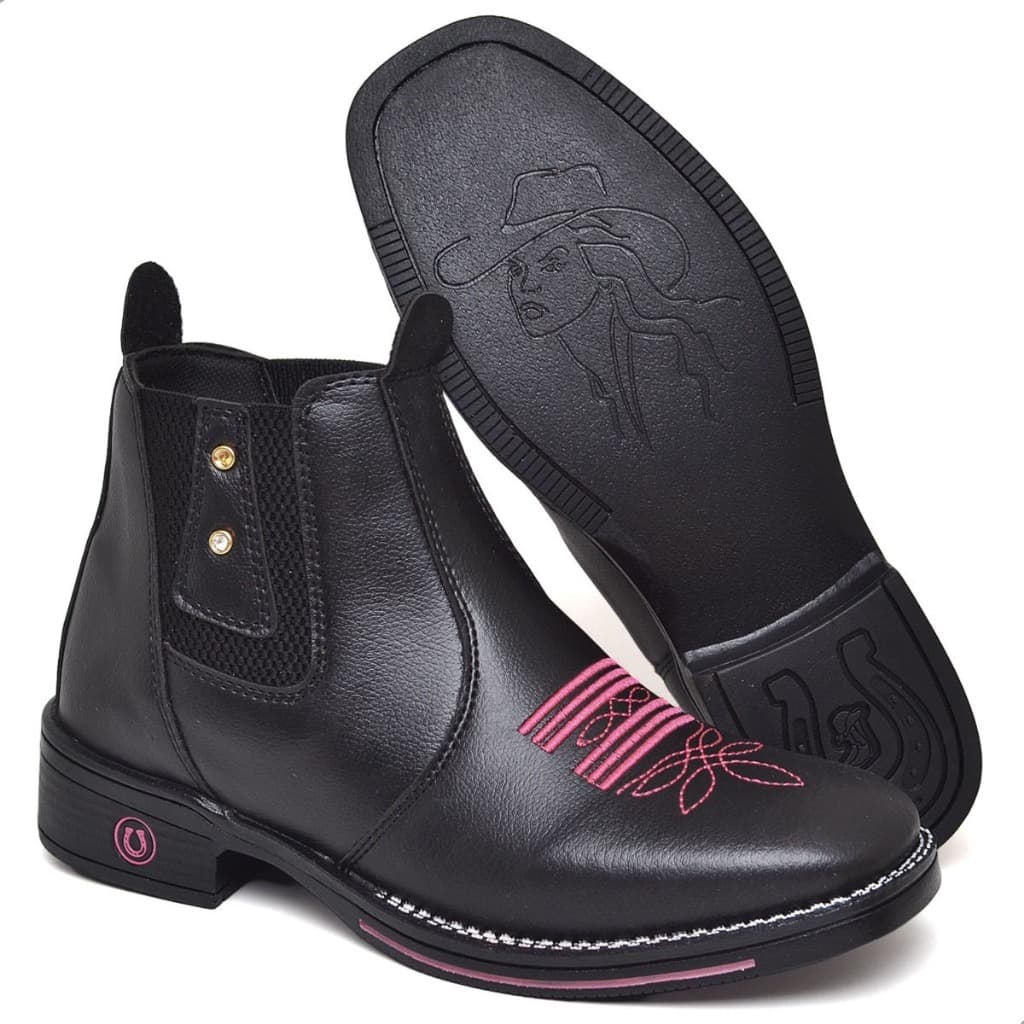 Botina Feminina Texana Bota Country Zíper E Rebites Bico Quadrado Confortável