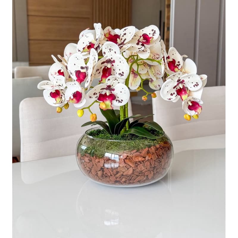 Arranjo Luxo com Orquídeas Toque Real 5 hastes Sofisticação Atemporal