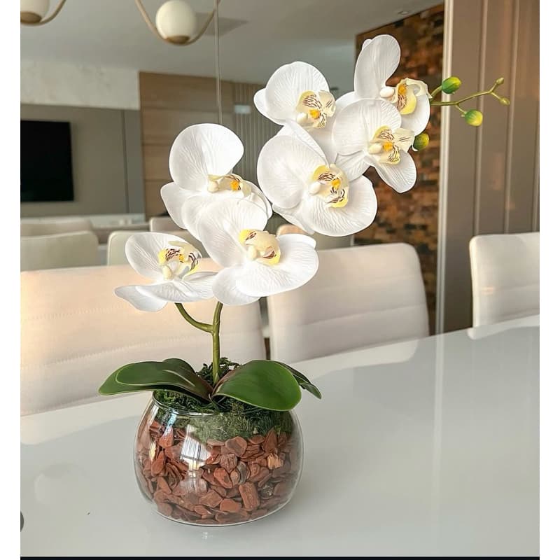 Elegância a Mesa Orquídea Completa com Vaso de Vidro
