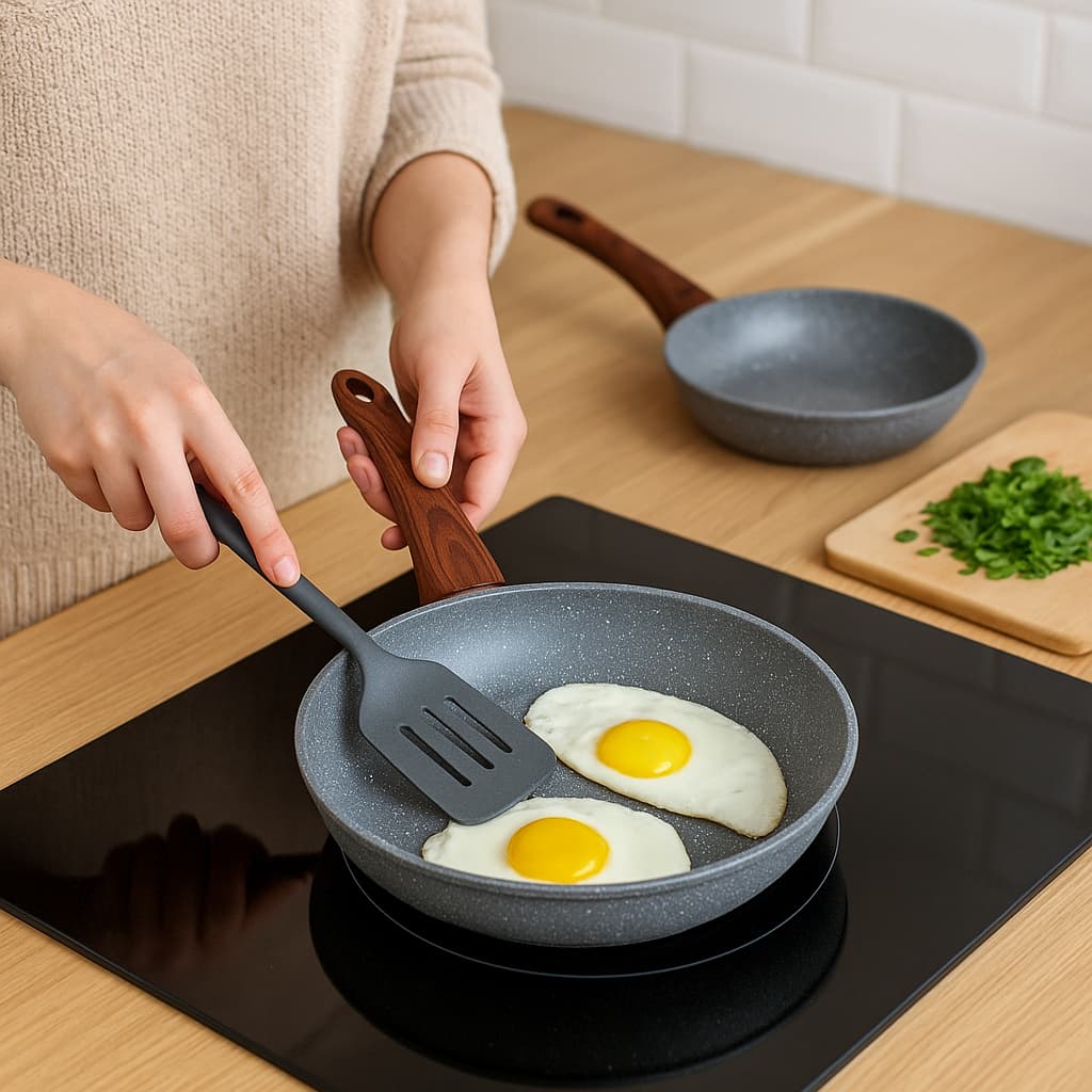 Kit 2 Frigideiras Antiaderente Gás Indução Espátula Não Gruda Frita Sem Oleo Cozinha Panela