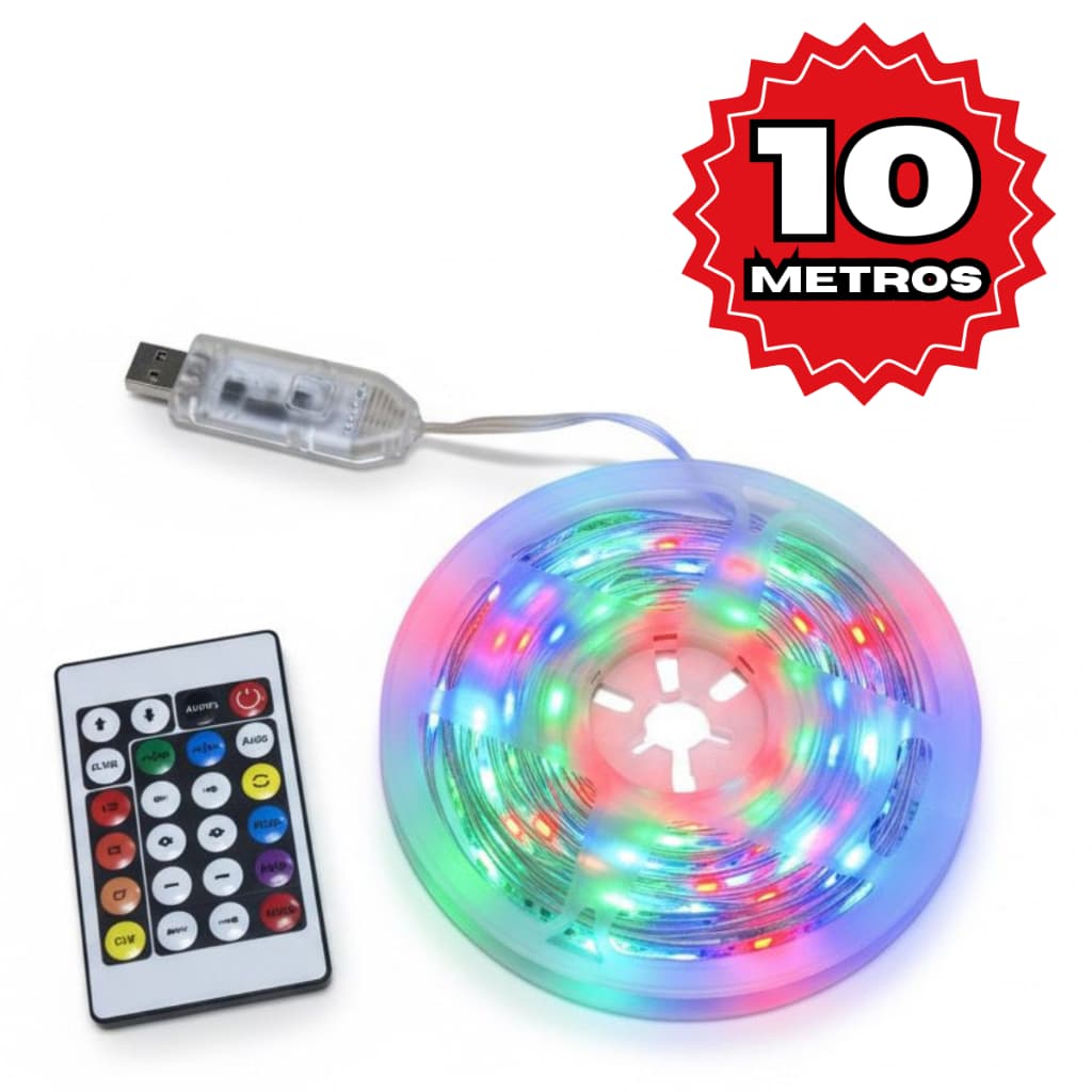 Fita Led Rgb 10m Flexível Decorativa Casa Controle Remoto