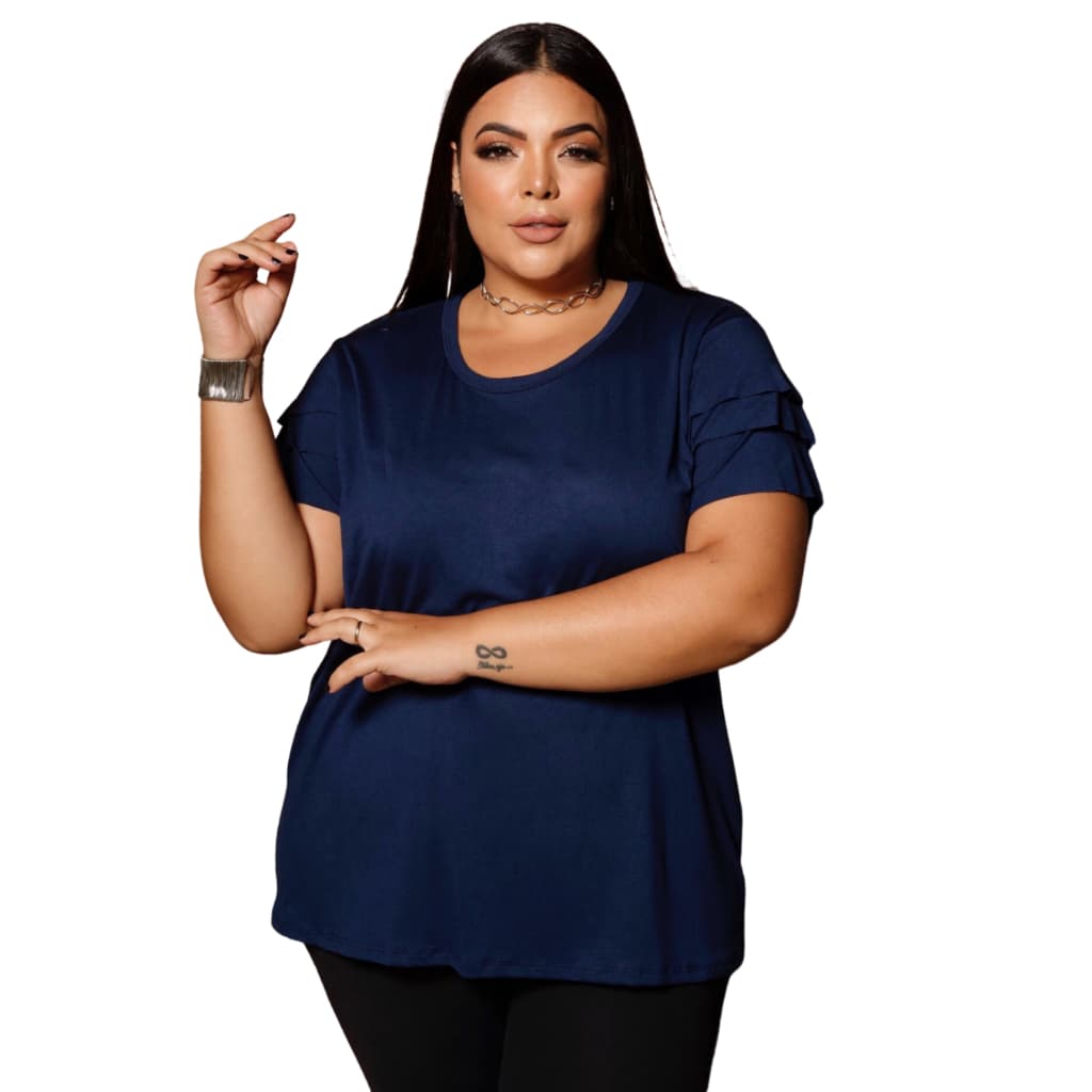 Blusa Plus Size Feminina Viscolycra Manga Babado Básica Confortável