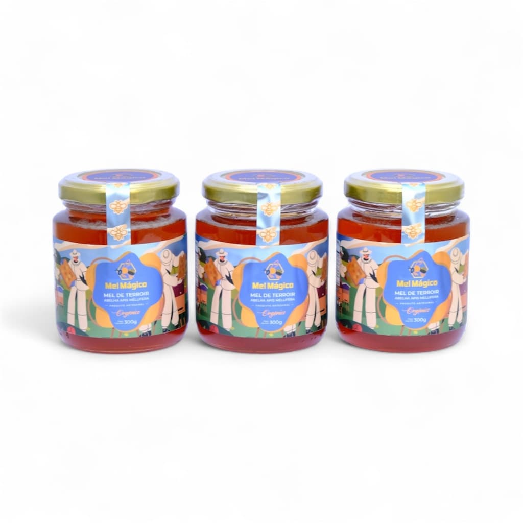 Kit 3un Mel Puro Vidro Redondo 300g