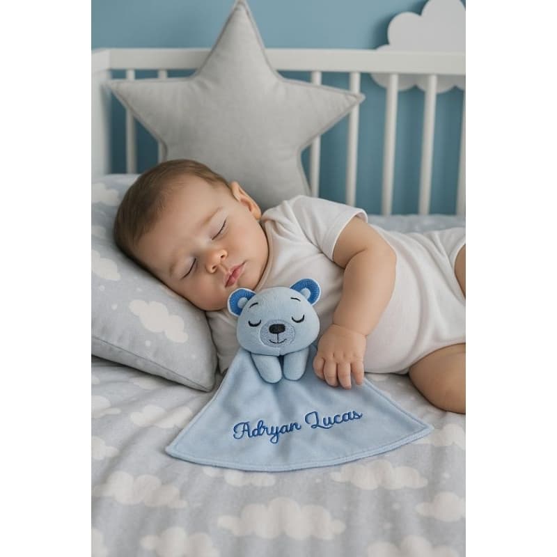 Naninha bebê PERSONALIZADA chá de bebê LUXO maternidade Ursinho Azul