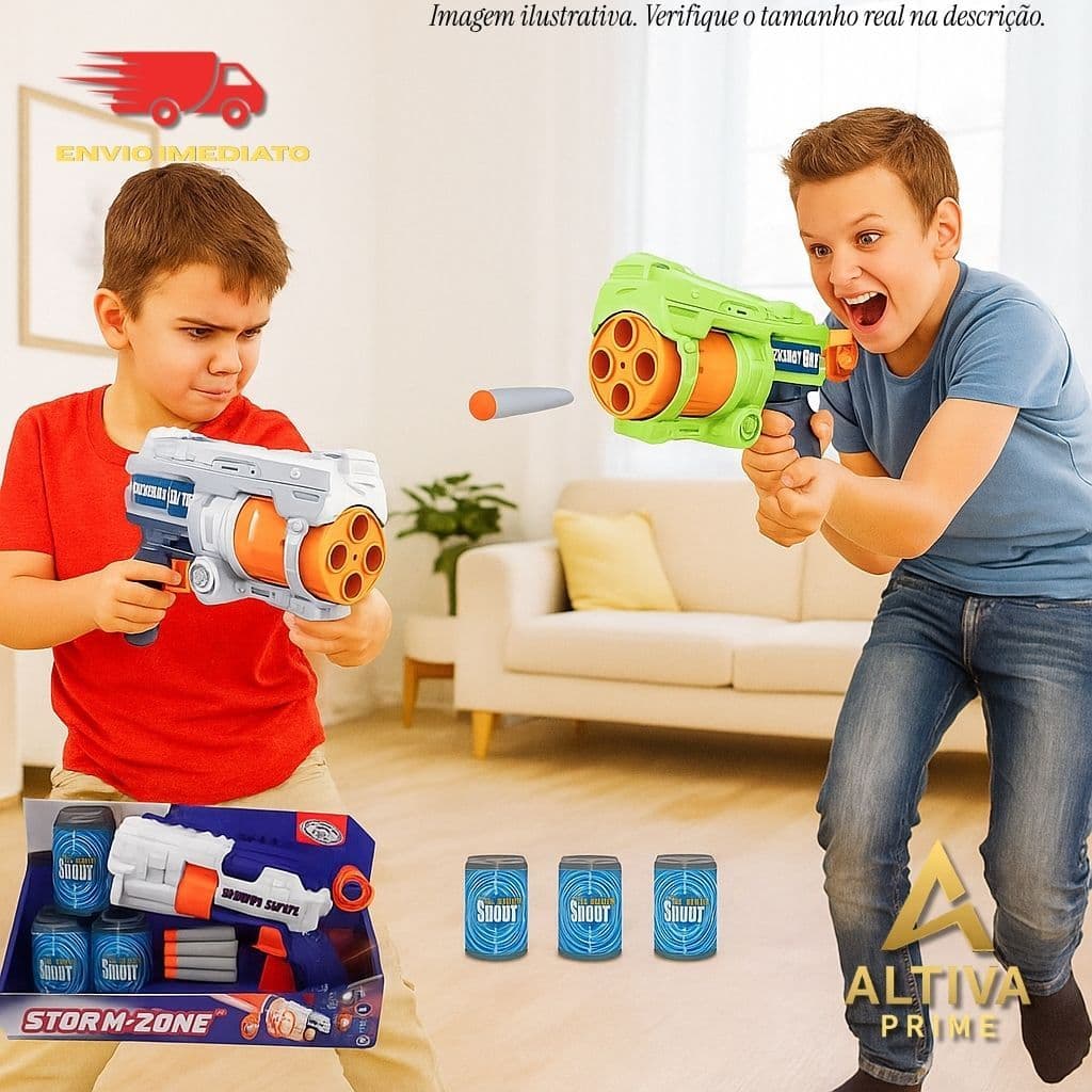 Pistola Brinquedo Dardos Tipo Nerf com Latinhas de Alvo 12 Peças Cores Sortidas Crianças