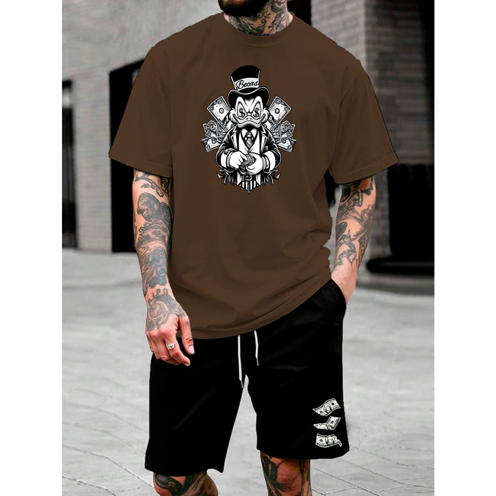 Conjunto Camisa Camiseta Com Bermuda Tactel Masculino Shorts Tio Patinhas Dinheiro