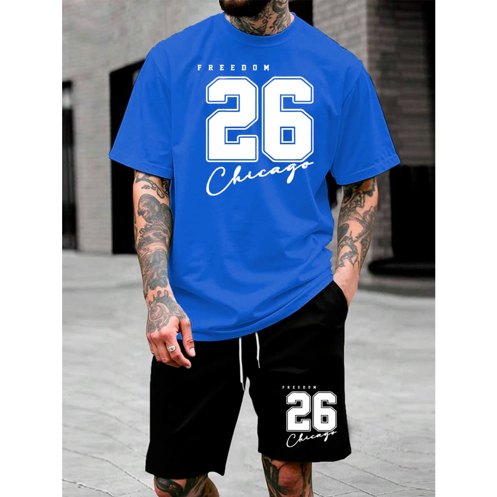 Conjunto Kit Camisa Camiseta Com Bermuda Tactel Chicago 26 Masculino