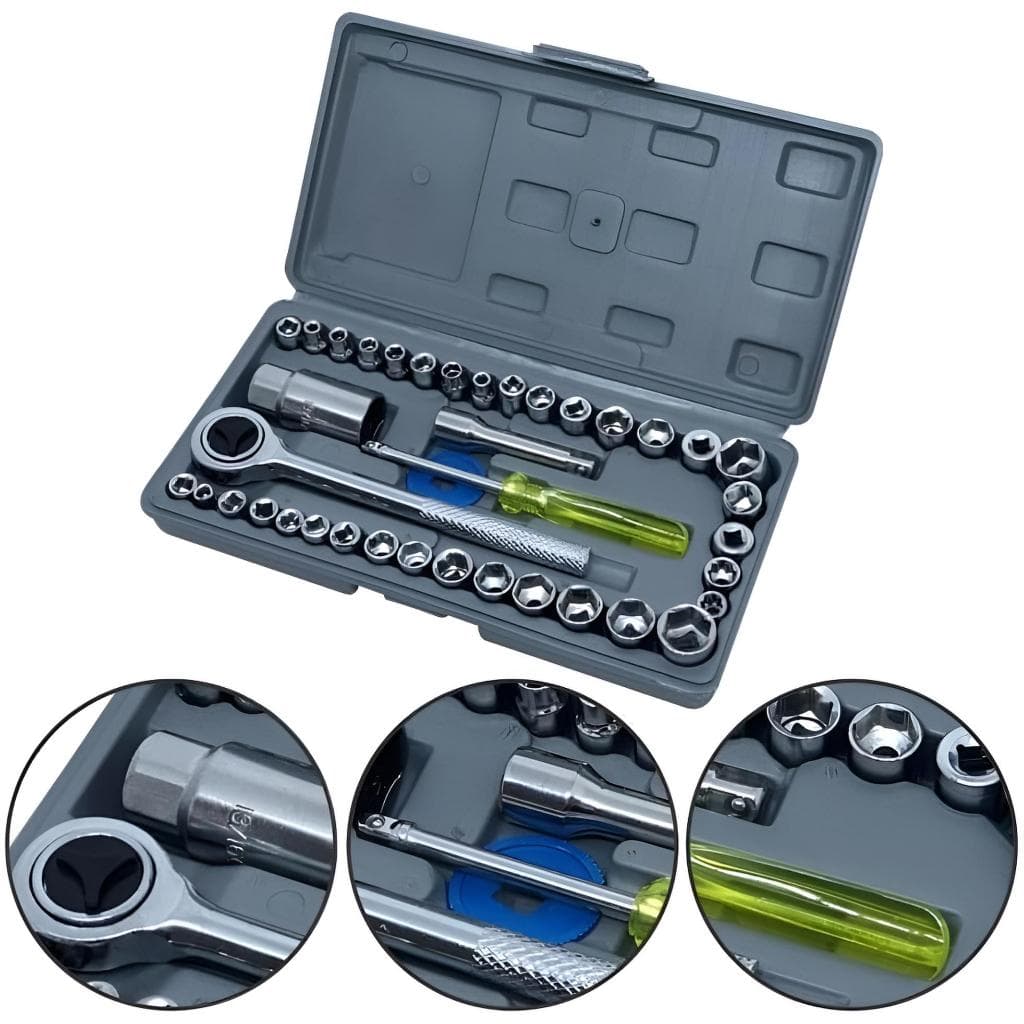 Kit Ferramentas Catraca Reversível Soquetes 40 Peças Jogo Completo