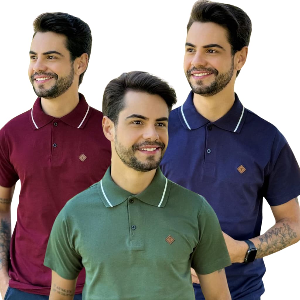 Kit 3 Camisa Gola Polo Masculina 100% Algodão Malha fria.