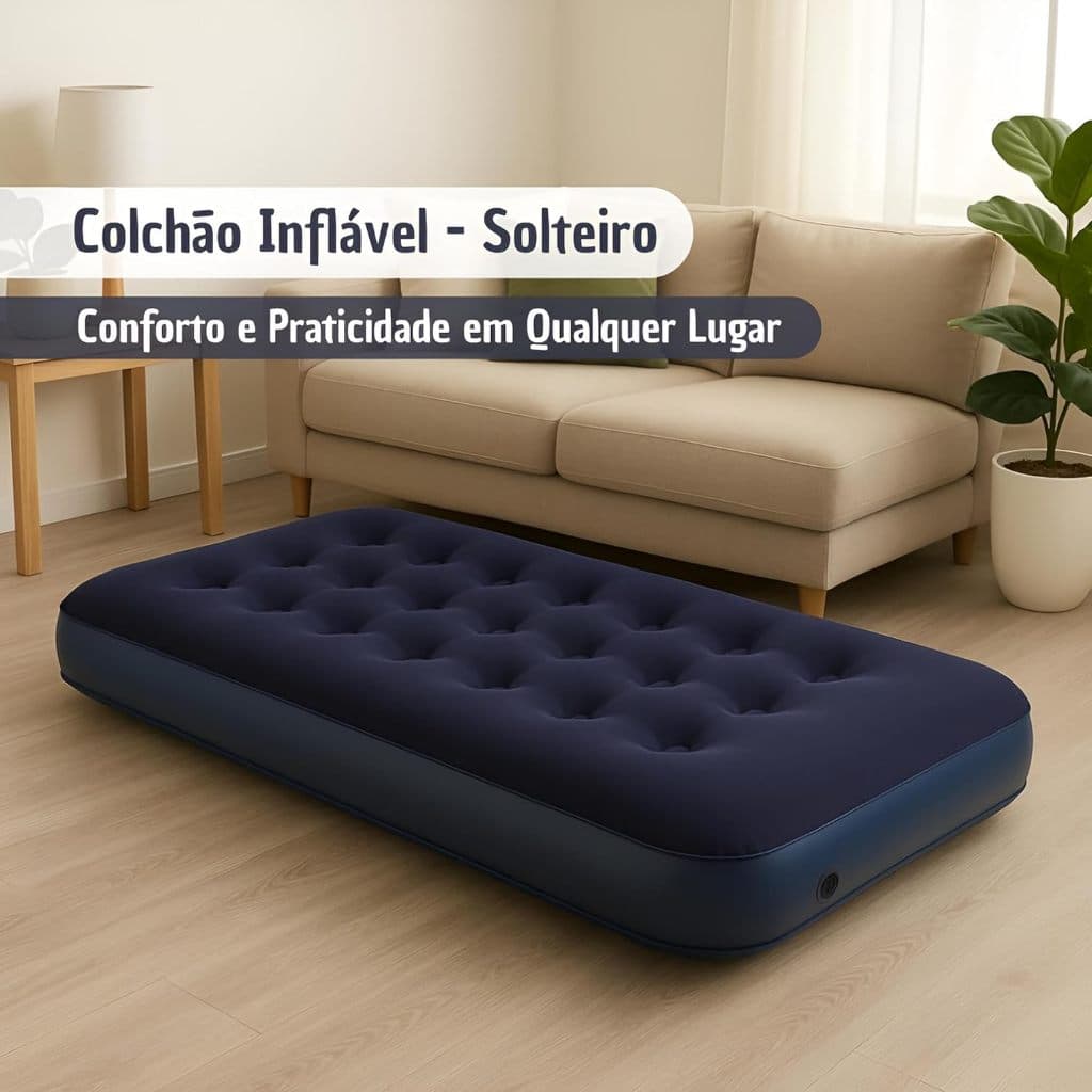 Colchão Inflável Solteiro Multiuso Suporta Até 150kg Resistente Portátil e Confortável para Acampamentos e Hóspedes