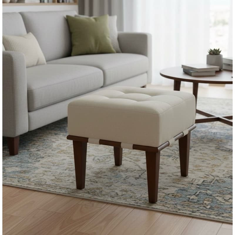 Puff Quadrado Mona Para Decoração Sala Quarto Para Os Pés Em Linho Ou Veludo - Gustavo Decor