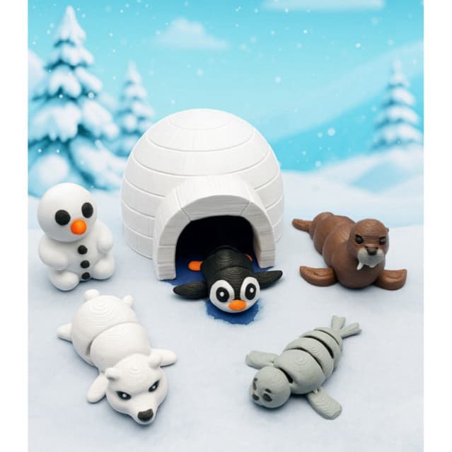 ARTICULADOS AMIGOS DO POLAR - URSO POLAR, MORSA, FOCA, PINGUIM E BONECO DE NEVE