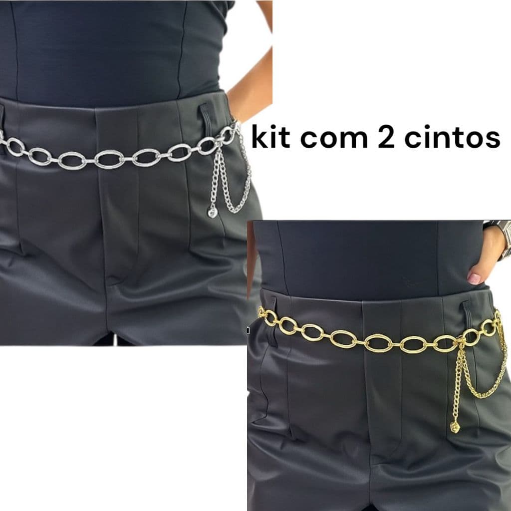 kit 2 cintos corrente oval argola feminino premium versátil elegante tendencia moda feminina oca