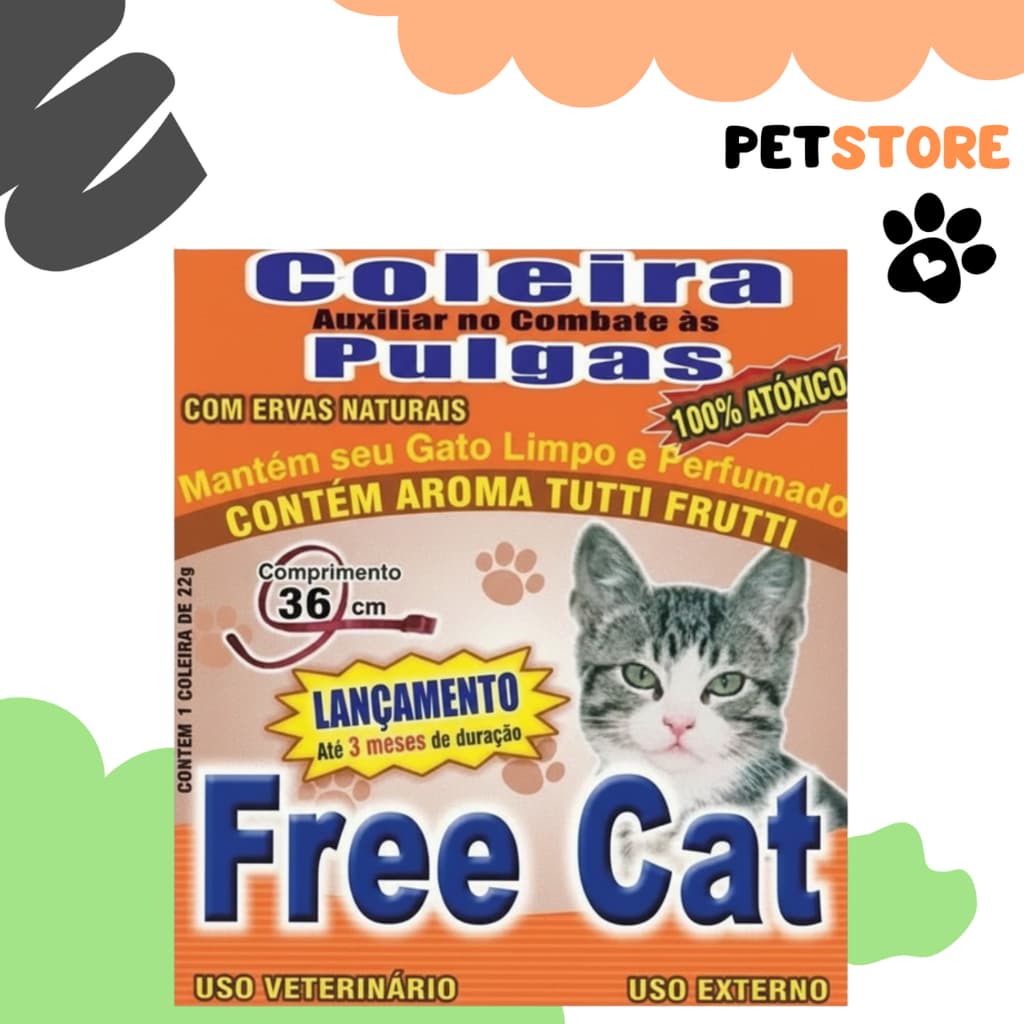 Coleira AntiPulgas Free Cat para Gatos  36cm  3 Meses de Proteção
